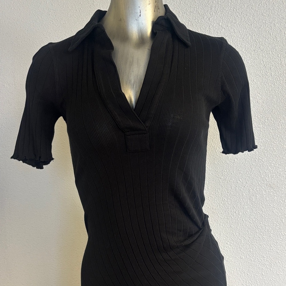 Helmut Lang Black Ribbed Polo Dress